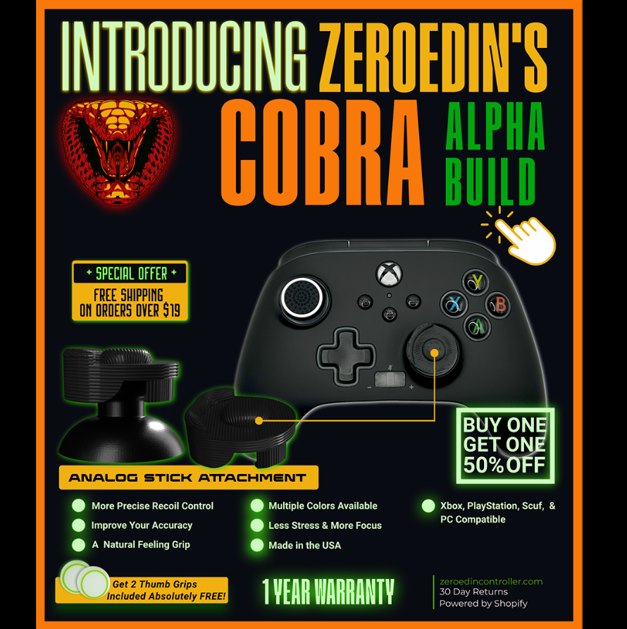 ZeroedIn's Cobra Gaming Controller Analog Stick Recoil Controll Attachment Product Description 1